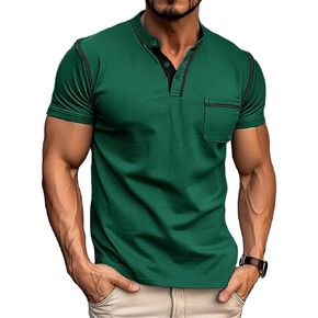 Men's Henley Shirt Lightweight Short Sleeve T-Shirt Casual Stylish Button Cotton Shirt