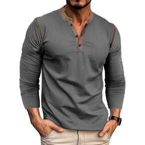 Men's Henley Long Sleeve Shirts Casual Button T-Shirt Classic Basic Lightweight Pullover Cotton Tees Fashion Tops