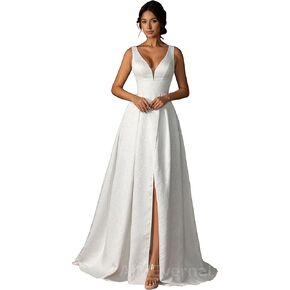 Bride Wedding Dress of Elegant Royal Style,2024 Summer Beach Wedding Gown Simple Series,Summer Wedding Guest Dress Front Slit