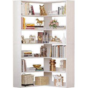 IRONCK Bookshelves 6 Tiers with Baffles Industrial Large Corner Etagere Bookcase Storage Display Rack for Living Room Home Office
