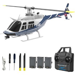 C138 Remote Control Helicopter, 1:33 Scale Bell206 Helicopter 2.4G 6CH RTF Single Propeller Aileron Free, Optical Flow Positioning, Six-axis Gyroscope Stabilization Gift for Adults 2 Batteries