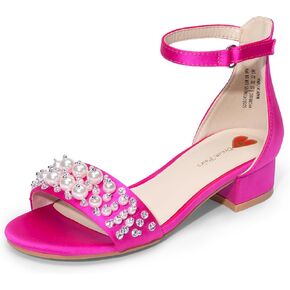 DREAM PAIRS Girls Sandals Low Heel Pump Ankle Strap Pearl Dress Flower Wedding Party Shoes for Little Kid/Big Kid