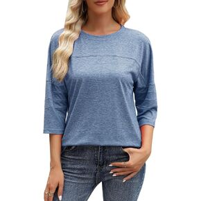 Women's 3/4 Sleeve Tops Casual Round Neck T-Shirts Blouses Loose Dressy Casual Cute Tunic Tops Basic Tees