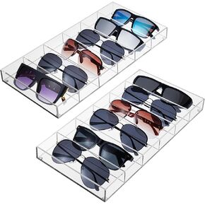Lnrueg 2 Pack Acrylic Sunglasses Organizers, 6 Slot Clear Eyeglasses Organizer Case, Glasses Storage Case, Transparent Plastic Storage Holder for Jewelry, Cosmetics, Stationery, Office Supplies