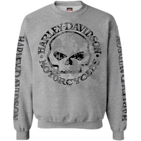 Harley-Davidson Men's Pullover Crew Sweatshirt H-D Willie G Skull Gray 30296655