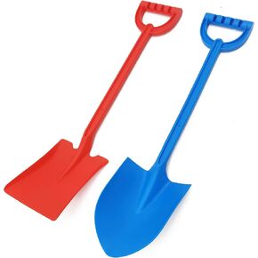 Beach Shovels for Kids，15'' ABS Plastic Long Handle for Easy Grip Kids Beach Spade for Travel，Summer Outdoor Garden Sand Shovel，Beach Shoolbackyard Beach Tools-2park（Red，Blue）
