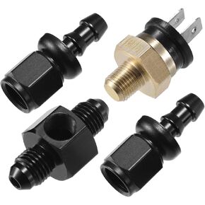 Coolant Hose Thermostat Switch Kit, 4AN 180'F on - 165'F Off Transmission Cooler Sensor Fan Oil Cooler Radiator Electric Switch Fitting Universal for Car Truck Metal Black