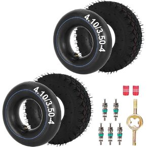 RUTU 4.10/3.50-4 Tire with Inner Tube Set for Hand Truck Lawn Mower Wheelbarrow Garden Wagon Golf Cart Go Kart Snow Blower Yard Trailers Trolley Kids ATV 4.10-4 Heavy Duty Tire 2 Set