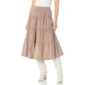 Angie Women's Acid Wash Corduroy Maxi Skirt with Button Front