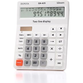 Calculator Handheld Large Display Big Buttons with 12 Digits 2-line LCD, Dual Solar Power and Battery, Calculator with Tax and Check Function for Office, Home, School and Business （OA-635）
