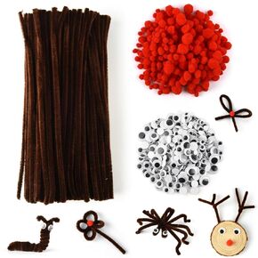 PLULON 922 Pcs Christmas Pipe Cleaners Craft Set Brown Pipe Cleaners Chenille Stems with Red Pom Poms Googly Eyes for Christmas DIY Crafts Supplies (Brown, Red)