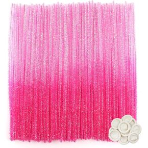 TOAOB 100pcs Glitter Pipe Cleaners Gradient Pink Chenille Stems for Crafts 12 Inch Fuzzy Sticks Craft Supplies for DIY Art Craft Projects Home Decorations