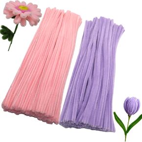 Apedoixy 200 قطعة من منظفات الأنابيب الحرفية السائبة 2 ألوان متنوعة، 6 مم × 12 بوصة سميكة عصي جذعية من الشانيل الغامض لتزيين المشاريع الفنية اليدوية (أرجواني فاتح، أرجواني فاتح) in Kuwait