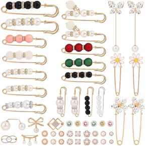 UPINS 50 PCS Pearl Brooches and Pins for Women, Large Brooch Pins for Clothes Pearl Brooch Pins Pant Waist Tightener Cover Up Snap Buttons Clothing Dresses Decoration Accessories