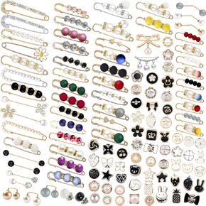 120 Pcs Pearl Brooches For Women, Gold Brooch Pins For Women Girls Fashion, Pant Waist Tightener Safety Pin, Sock Sweater Shawl Hat Clip Neckline Brooch Pin Cover Up Buttons Clothing Dress Accessories
