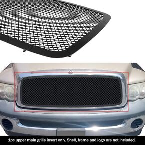 APS Premium Stainless Steel Black Mesh Rivet Studs Grille Insert Compatible with Dodge Ram 1500 2002-2005 & 03-05 2500 3500 Main Upper N19-H5725LD