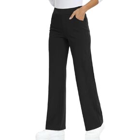 Wide Leg Yoga Pants Women with Pockets, High Waisted Casual Lounge Dress Pants Petite/Regular/Tall