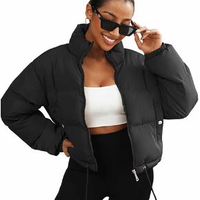 Puffer Jacket Womens Cropped Zip Up Padding Warm Quilted Jackets Winter Coats