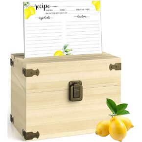 4x6 Rustic Pine Recipe Storage Box Bundle + 100 Lemon Recipe Cards & 24 Labeleze Category Dividers