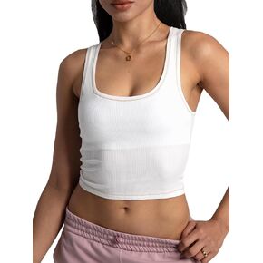 Danysu Women Rib Tank Top Padded Workout Top Square Neck Crop Tank Fitted Basic Cami Tops