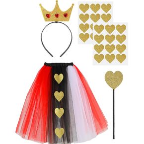 4 Pcs Halloween Women Queen Costume Accessories Set Tutu Skirt Gold Crown Headband Heart Scepter Stickers Cosplay