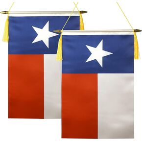 2 Pack American Wall Flags Banner, USA Hanging Flag with Wooden Hanging Pole and Satin Finish - for School Classroom Club Home Door Decoration(18x12) Inch