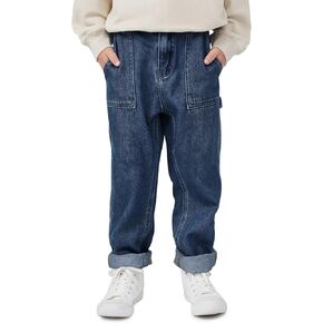 Haloumoning Boys Baggy Jeans Kids Elastic Waist Wide Leg Denim Pants with Pockets 4-14 Years
