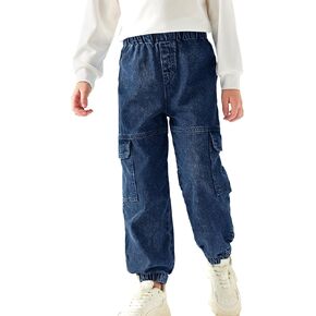 Haloumoning Boys Cargo Jeans Kids Elastic Waist Jogger Denim Pants Casual Trousers with Pockets 4-14 Years