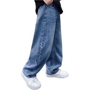 SHENHE Boy's Straight Leg Basic Jeans Loose Casual Denim Pants with Pockets Streetwear