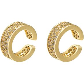 Ear Cuffs in 18K Gold - CZ Paved Hoop Conch Cuff Earrings for Women,Men - Sparkle Rhinestones Clip On Wrap Earrings Non Pierced