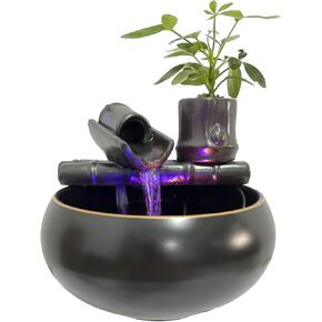 Ceramic Tabletop Fountain Waterfall Fountain, Indoor Water Fountains with Color LED Lights and ON/Off Switch, Waterfall Decor for Home Office Bedroom