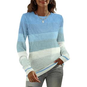 DUTUT Women's Long Sleeve Glitter Tops Crewneck Pullover Sweater Basic Casual Solid Color Tunic Tops Fall Soft Sweater
