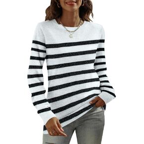 DUTUT Women's Long Sleeve Glitter Tops Crewneck Pullover Sweater Basic Casual Solid Color Tunic Tops Fall Soft Sweater in Saudi Arabia