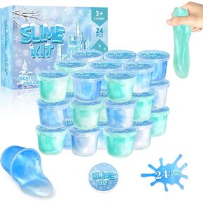 24 Pack Frozen Slime Party Favors for Kids Ice Slime Cup Snowflake Putty Toy Stretchy Non-Sticky Stress Relief Christmas Easter Birthday Goodie Bag Stuffer Classroom Reward for Girls Boys