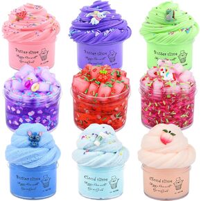 9 Pack Slime Kit, with 3 Jelly Cube Crunchy Slime and 3 Cloud Slime and 3 Butter Slime, Soft Stretchy Clear Crunchy Slime, for Stress Relief Toy Girls Boys, Birthday Gift, Kids Party Favors