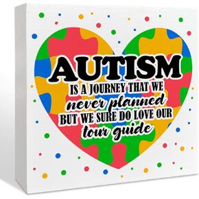 NKBINLILI Autism Awareness Teacher Thank You Sign, Wooden Box Decor 5x5 inches