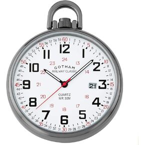 Gotham Men's Gun-Plated Stainless Steel Analog Quartz Date Railroad Style Pocket Watch # GWC14107B in Kuwait