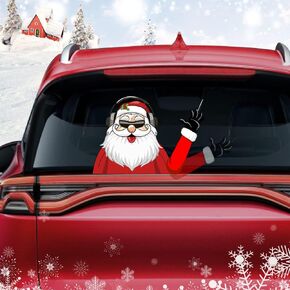 Christmas Santa Claus Rear Wiper Sticker, Santa Claus Waving Arm Car Sticker for Rear Window Windshield Xmas Car Accessories (Santa & Deer)