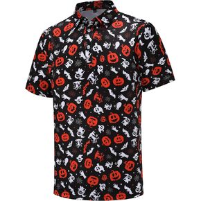 Halloween Shirt for Men Pumpkins Printed Casual Short Sleeve Golf Polo Shirts for Men