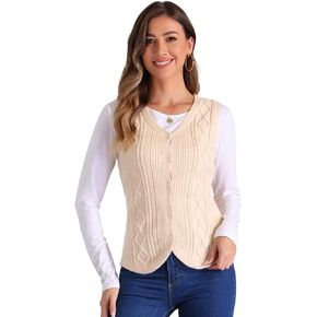 Allegra K Women's V Neck Vest Sleeveless Button Down Knitted Sweater Jackets