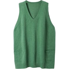 SHENHE Women's Plus Size V Neck Sleeveless Loose Knit Overall Sweater Vest Dress with Pockets