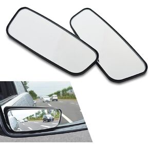 Pack-2 Car 3.7" x 1.4" Rear View Blind Spot Mirror, HD Adjustable Anti-glare Mirror, Rectangular Curved Wide-angle Auxiliary Reversing Mirror, Universal Cars Side Mirror Accessory (Black)