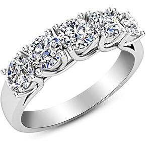 3/4 Carat (ctw) 14K White Gold Round Diamond Ladies 5 Five Stone Wedding Anniversary Stackable Ring Band Premium Collection