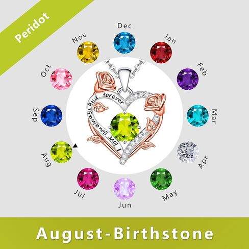 BAYLAY Rose Heart Birthstone Necklace for Women - S925 Sterling Silver Heart Birthstone Necklace Birthday Gifts for Women Valentines Day Christmas Jewelry Gifts for Wife Mom Grandma Daughter in Saudi Arabia