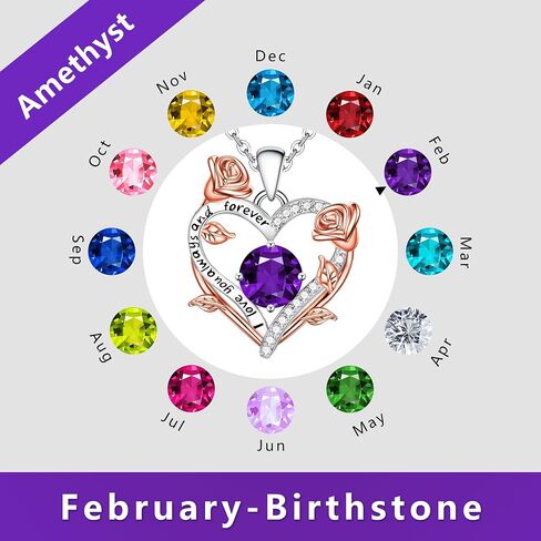 BAYLAY Rose Heart Birthstone Necklace for Women - S925 Sterling Silver Heart Birthstone Necklace Birthday Gifts for Women Valentines Day Christmas Jewelry Gifts for Wife Mom Grandma Daughter in Saudi Arabia