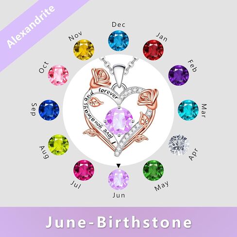 BAYLAY Rose Heart Birthstone Necklace for Women - S925 Sterling Silver Heart Birthstone Necklace Birthday Gifts for Women Valentines Day Christmas Jewelry Gifts for Wife Mom Grandma Daughter in Saudi Arabia
