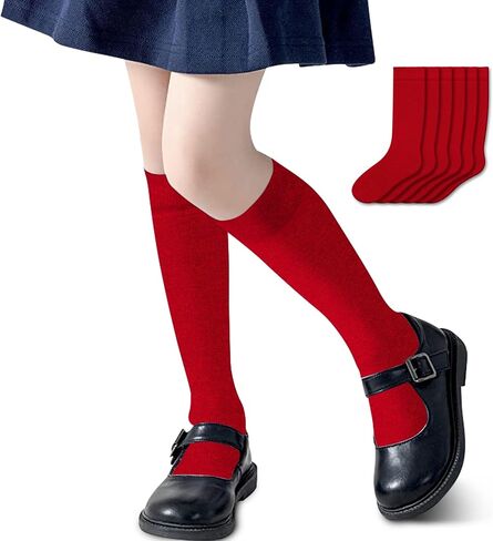 PICCOLO HOSIERY 6 Pair Pack Girls & Boys School Uniform Flat Knit Cotton Knee High Socks in Kuwait
