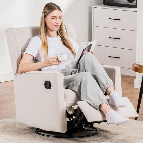 COMHOMA Rocking Recliner Chair, Swivel Glider Reclining Single Sofa Manual Rocker Recliners, Nursery Rocking Chairs with Upholstered Seating for Living Room Office(Beige) in Saudi Arabia