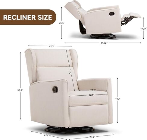 COMHOMA Rocking Recliner Chair, Swivel Glider Reclining Single Sofa Manual Rocker Recliners, Nursery Rocking Chairs with Upholstered Seating for Living Room Office(Beige) in Saudi Arabia