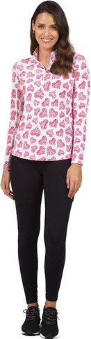 IBKUL Athleisure Wear Sun Protective UPF 50+ Icefil Cooling Tech Scribble Hearts Print Long Sleeve Mock Neck Top – 10489 in Kuwait